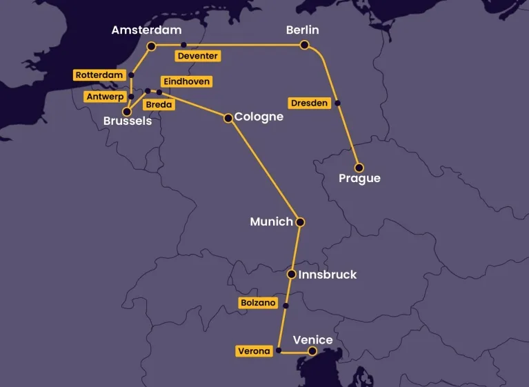 欧洲卧铺列车(European Sleeper)列车路线图