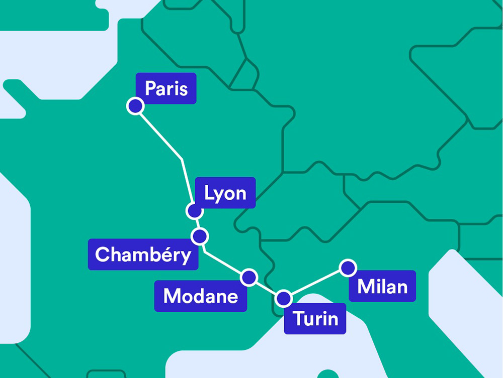 法国巴黎到意大利米兰的跨境高铁