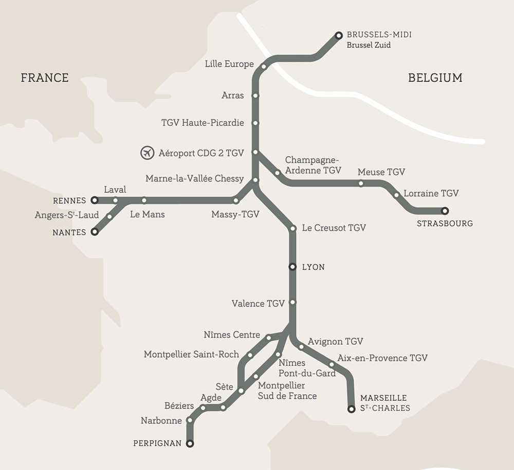 法国到布鲁塞尔的高铁线路图