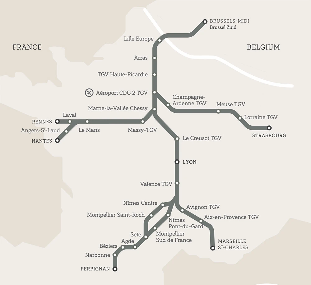 法国到布鲁塞尔的高铁线路图