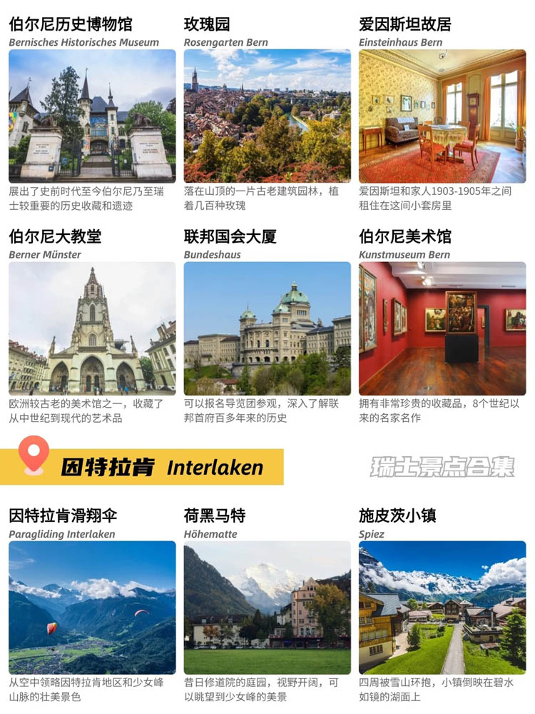 瑞士12城72个主要景点合集